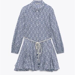 "NWT”  ZARA Printed Mini Dress w/ Belt